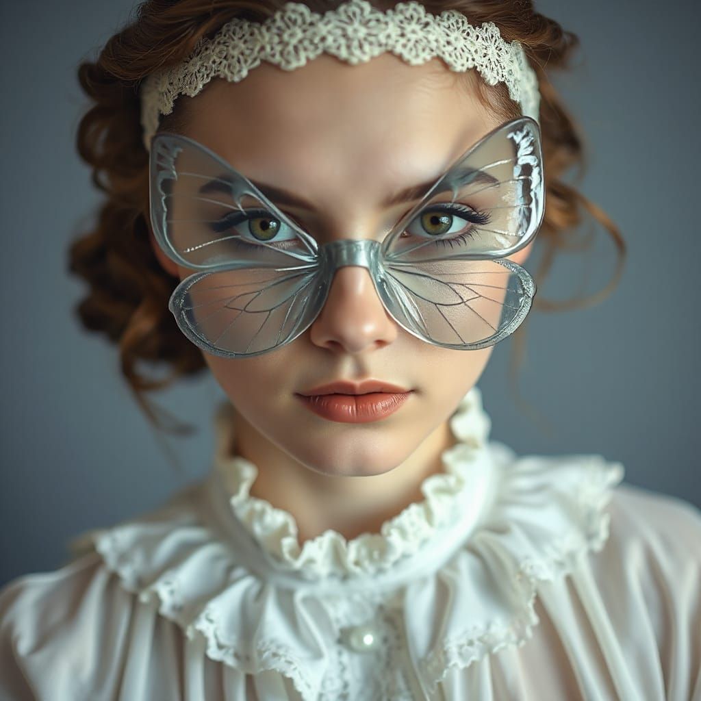 Portrait of Young Woman with Butterfly Wing Mask