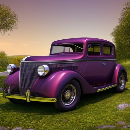 Vintage Automotive Dreamscape in Art Nouveau Style