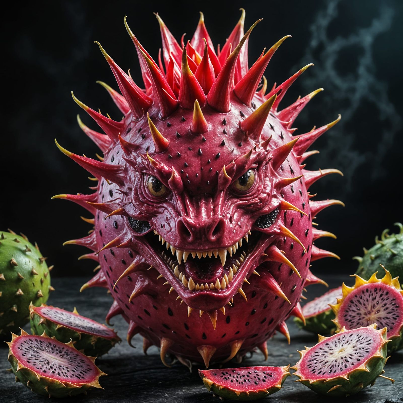 Dragonfruit: Hyperrealistic Dragon in a Fruitful Landscape