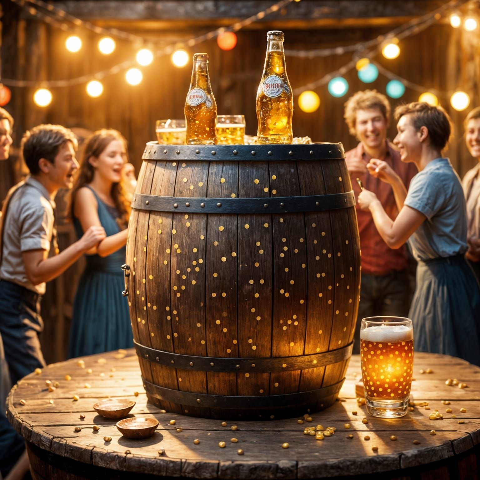 Polka Dot Beer Barrel with Dancing People