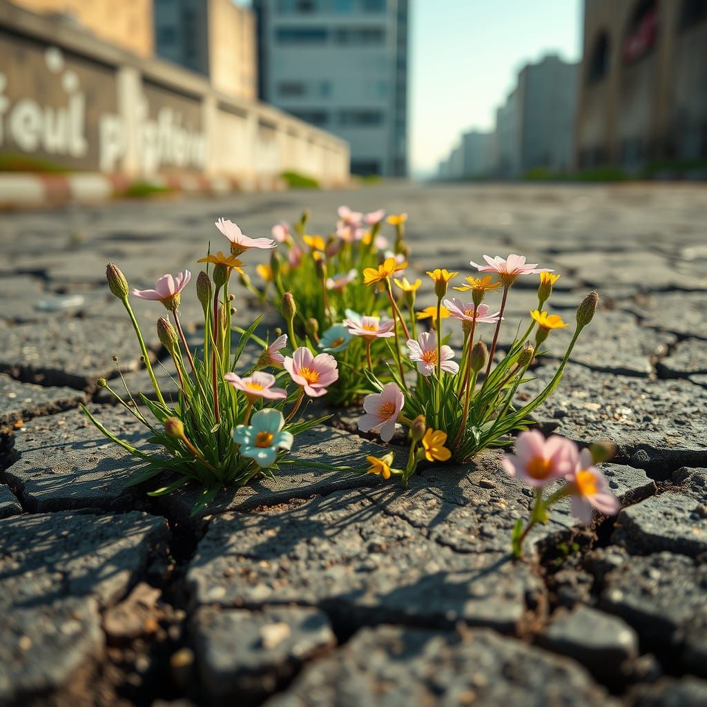 Vibrant Wildflowers Bloom in Urban Chaos