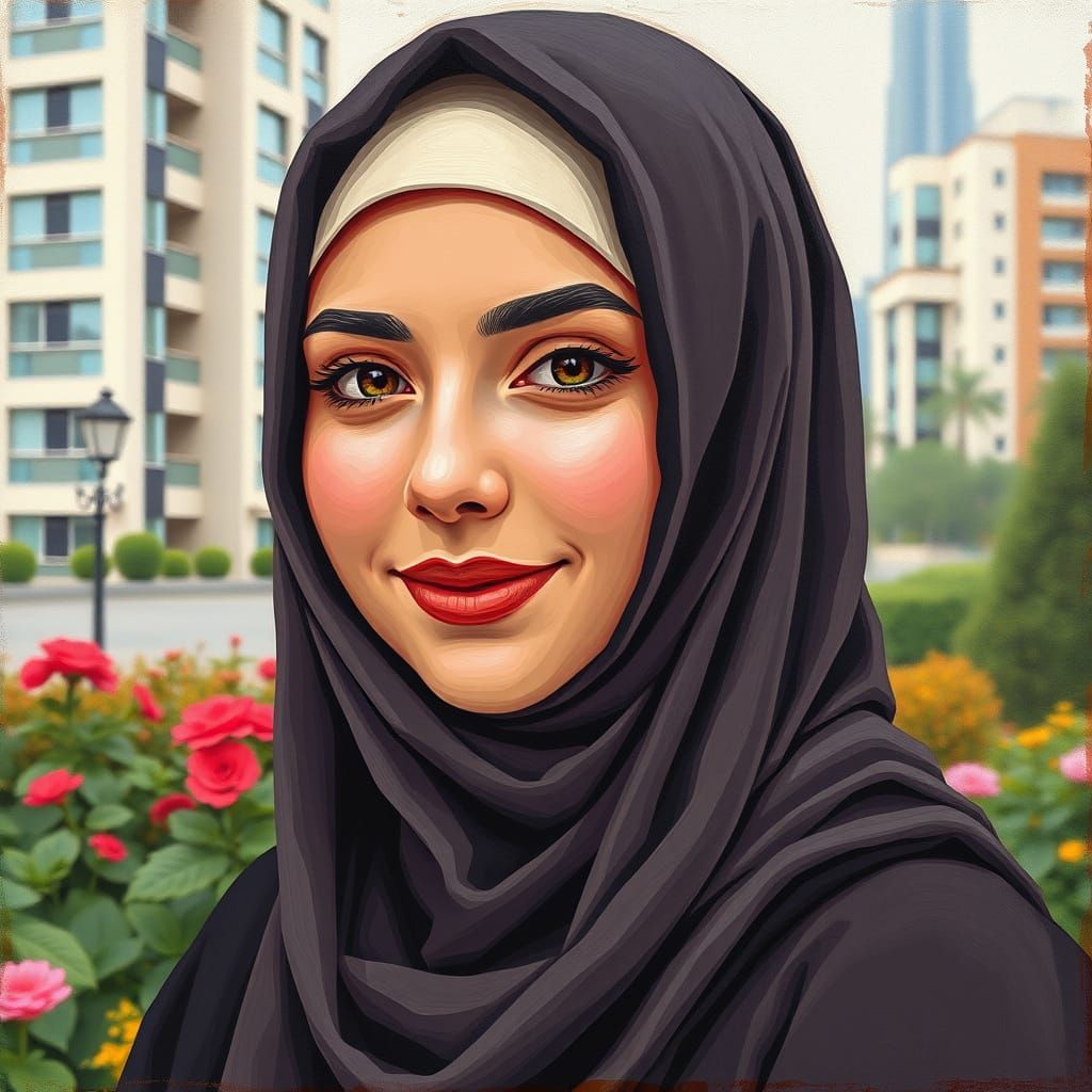 Minimalist Painting of a Modest Woman in Garden City