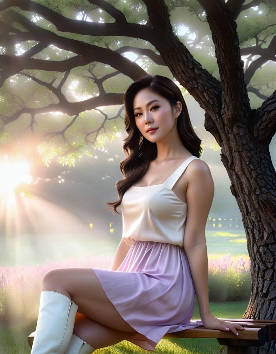 Serene Korean Beauty in Lavender Garden