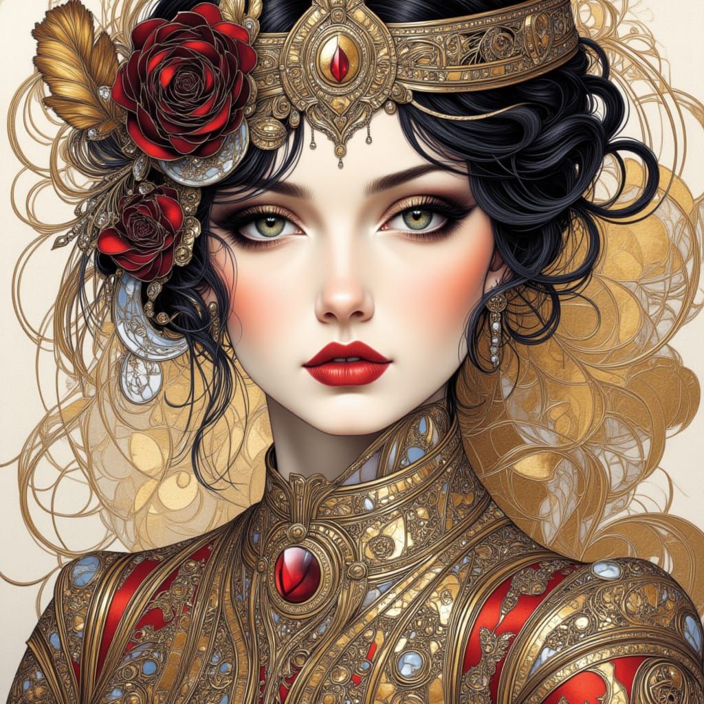 Beautiful Woman Portrait in Mixed Media Style