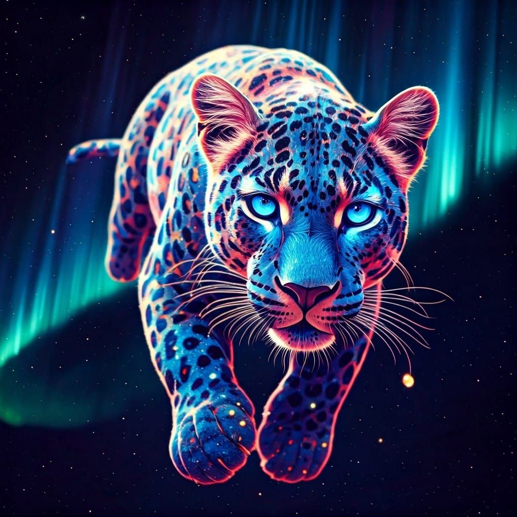 Enchanted Celestial Panther in Starry Night Sky