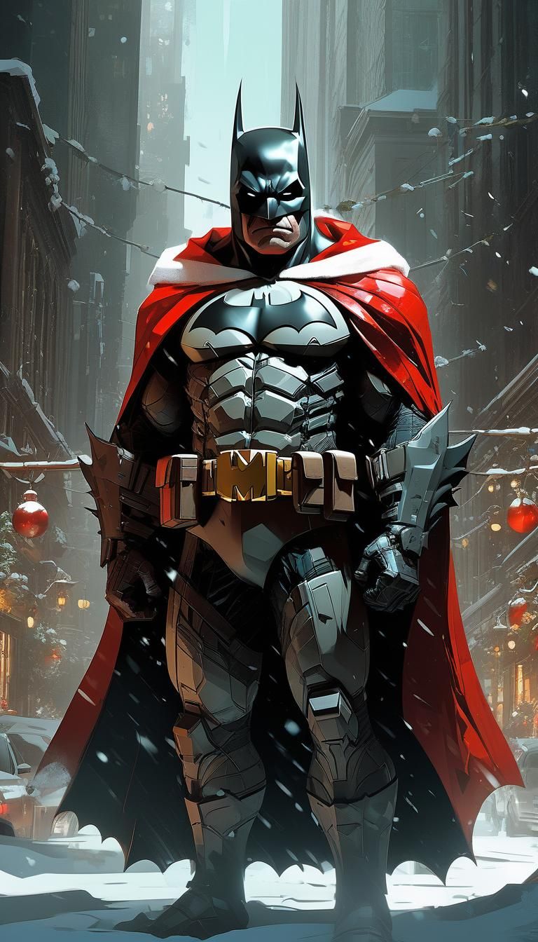 Chibi Batman Santa in Vivid Christmas Wonderland