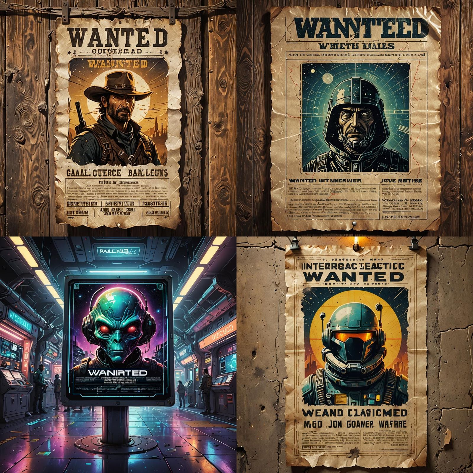 A intergalactic wanted posterhanging on a post office wall