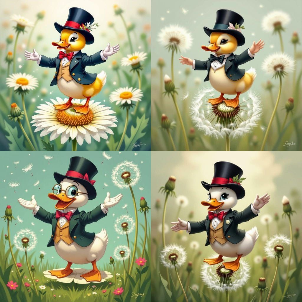 Microscopic Dandy Duckling Dances on Dandelion