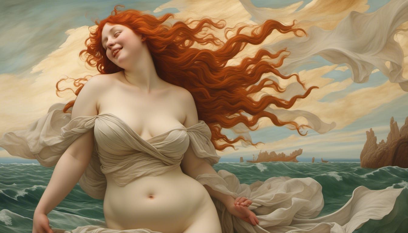 Classical Goddess Emerges from the Sea in Renaissance-Inspir...