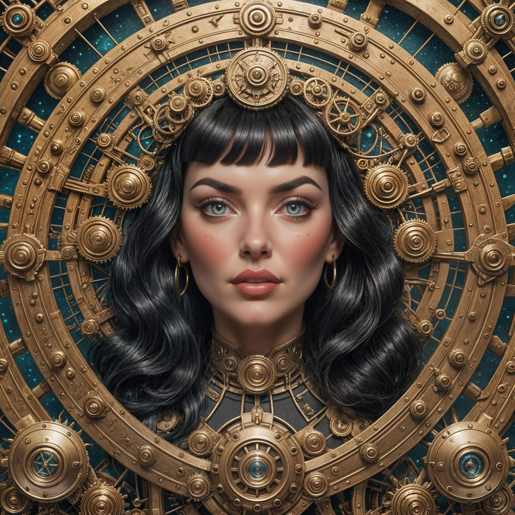 Steampunk Kaleidoscope with Celestial Gears in Glitch Art