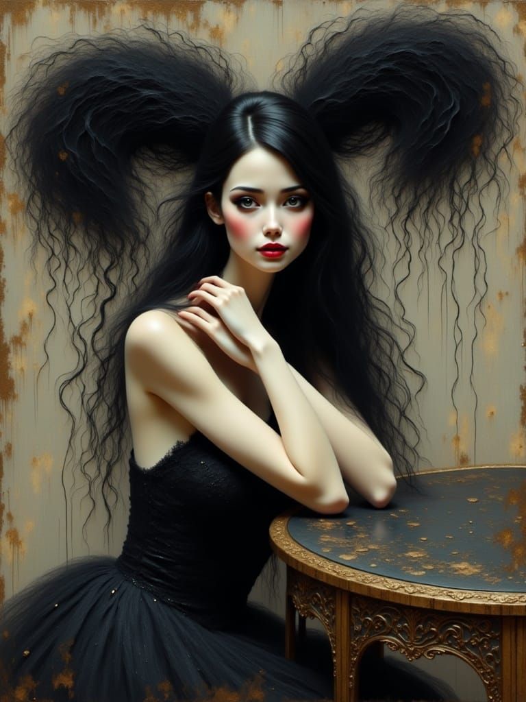 Ethereal Gothic Woman in Golden Glitter Eyes