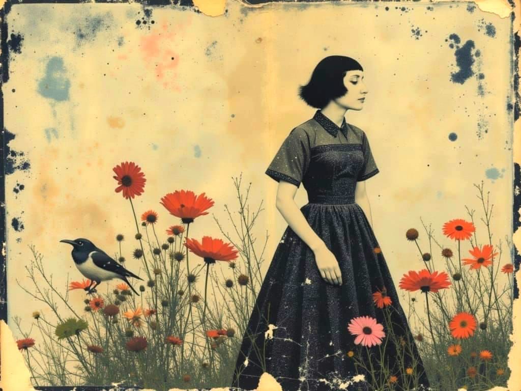 Woman with Floral Background in Klimt-Inspired Style