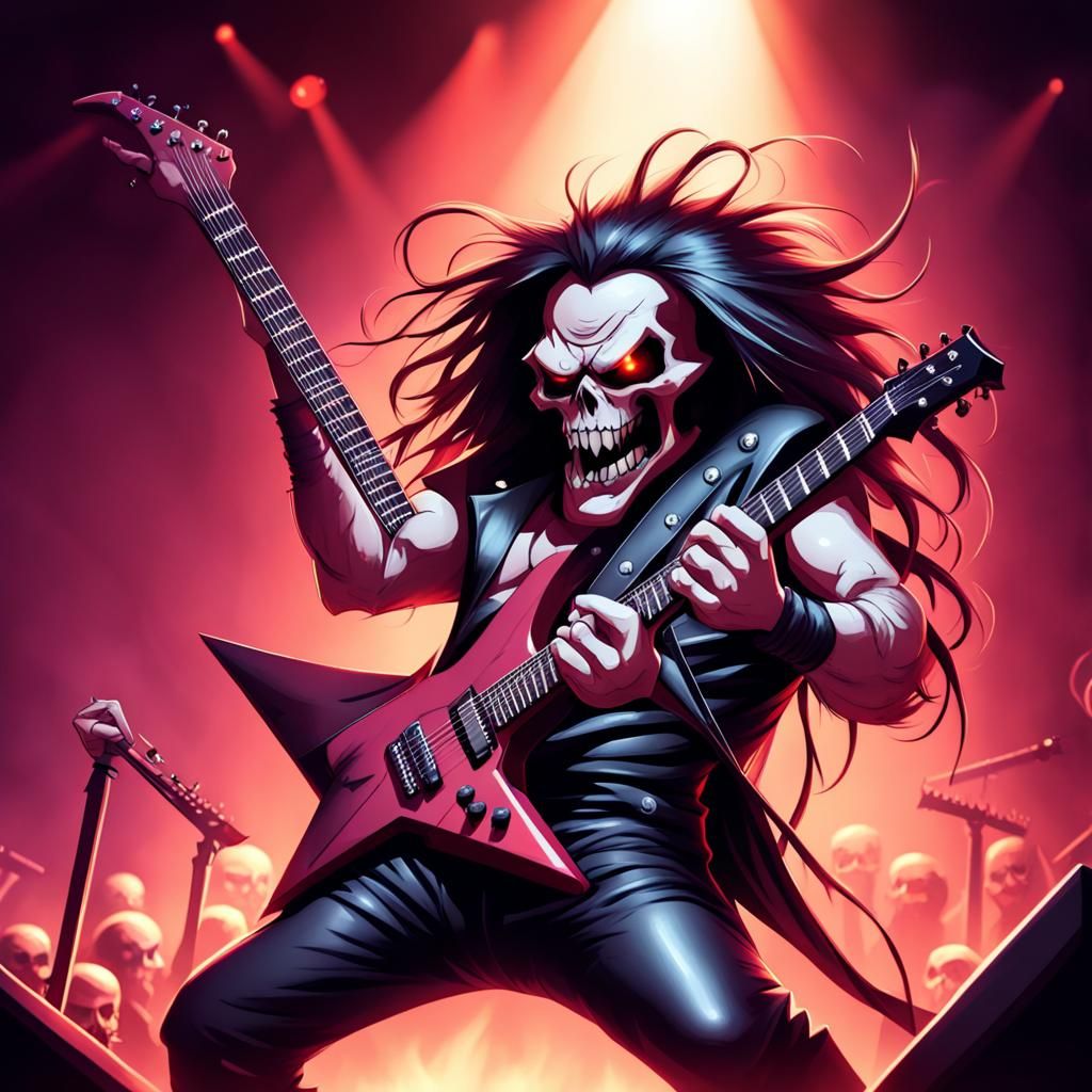 Metal Sprite Shredding on Stage in Dark Style