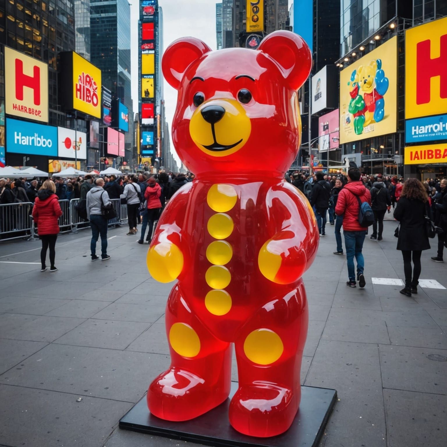 Gigantic Haribo Gummy Bear in Bustling Times Square