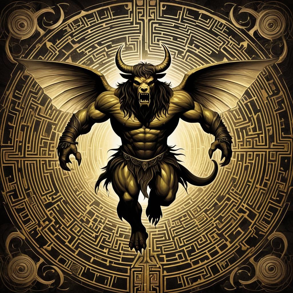 The Minotaur with Fairy Wings in a Labyrinth Scene
