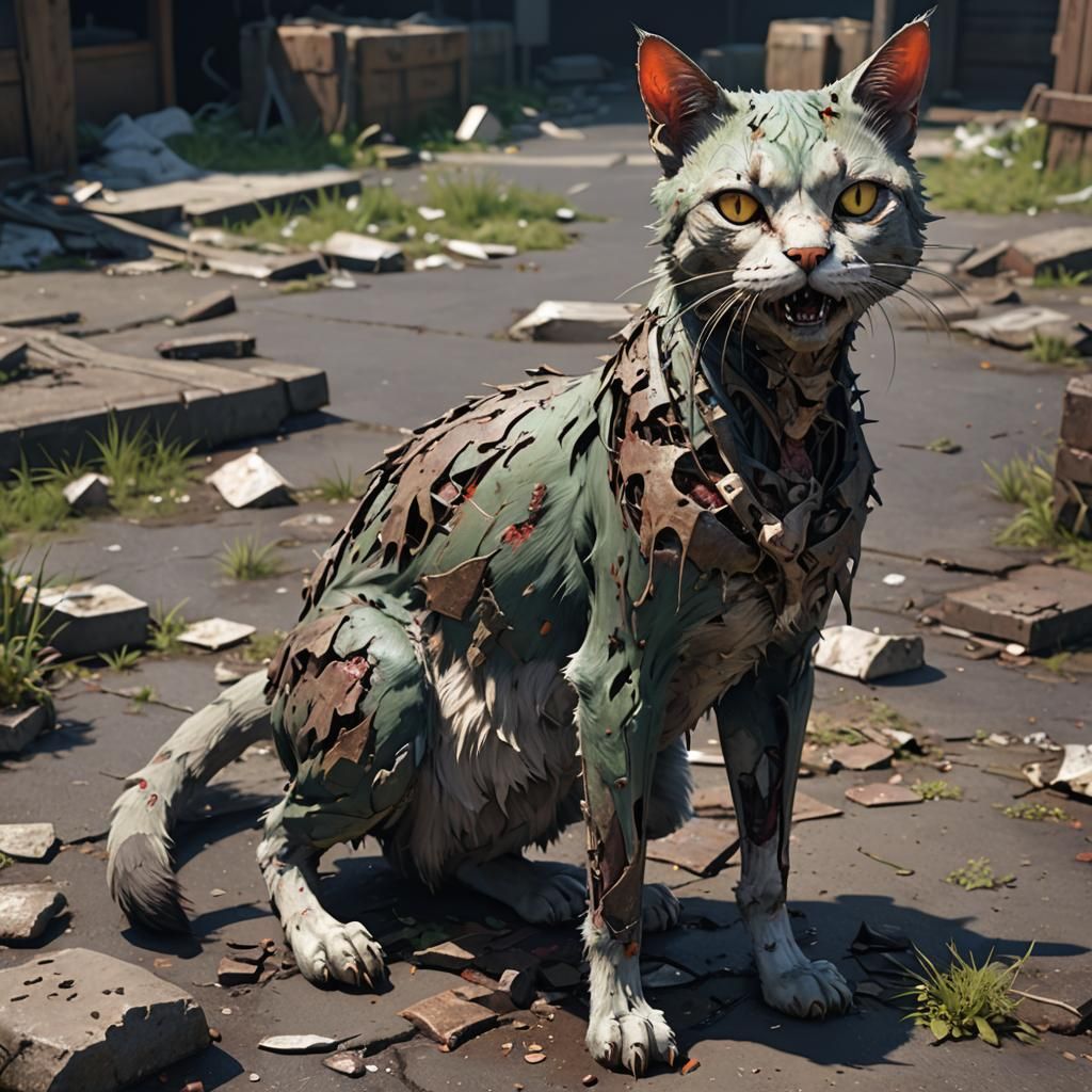 Vibrant Zombie Feline in Hyper-Realistic 3D