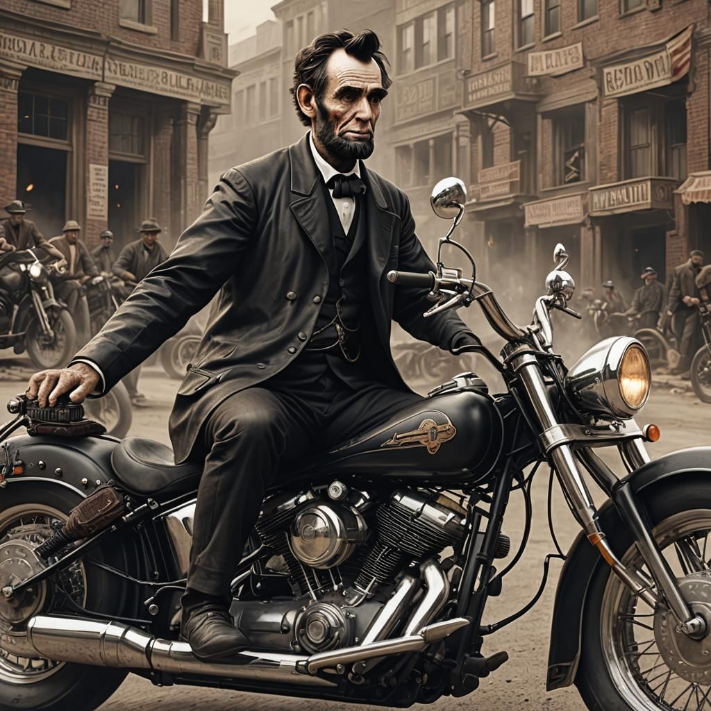 Lincoln on a motorcycle.