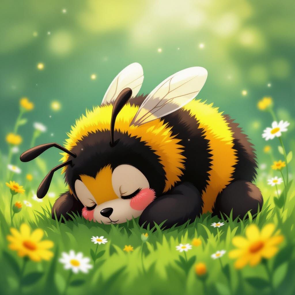 Anime-Style Bumblebee Sleeping Peacefully