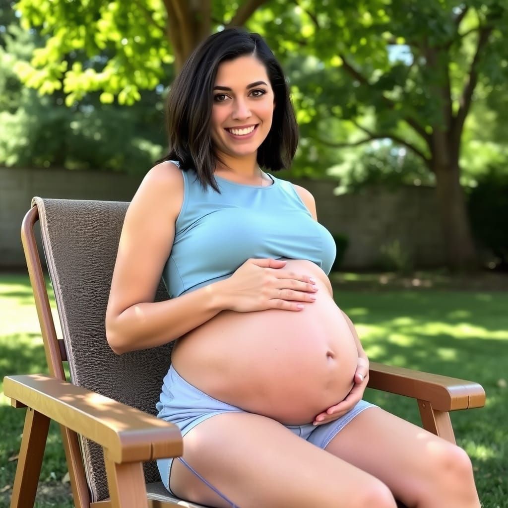 Pregnant Woman Relaxing in a Lawn Chair