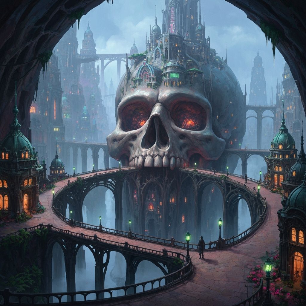 Skull Metropolis in Art Nouveau Style