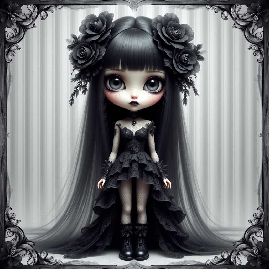 Gothic Chibi Doll Character in Detailed Digital Art
