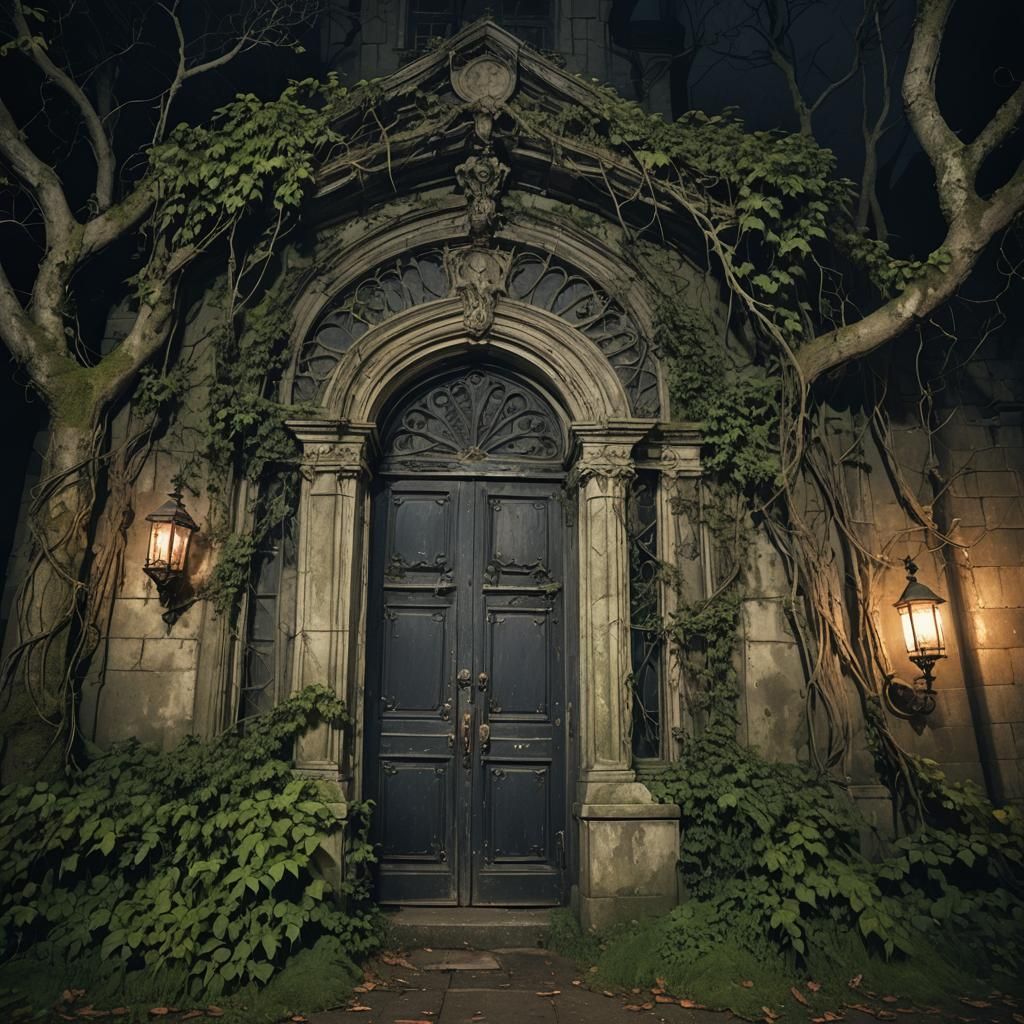 Gothic Horror Mansion at Dusk in Low-Angle Shot