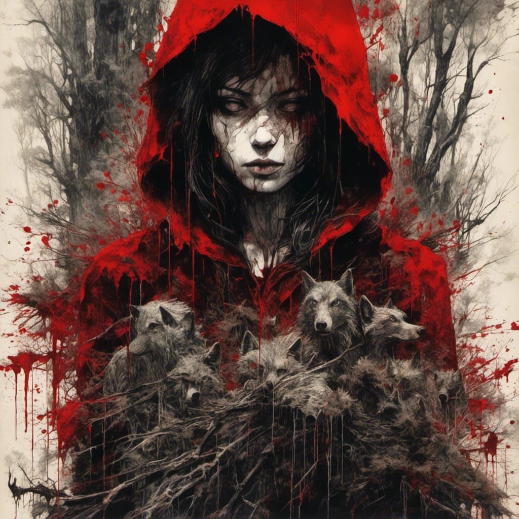 Neo-Noir Dark Fantasy Double Exposure Masterpiece in Red and...