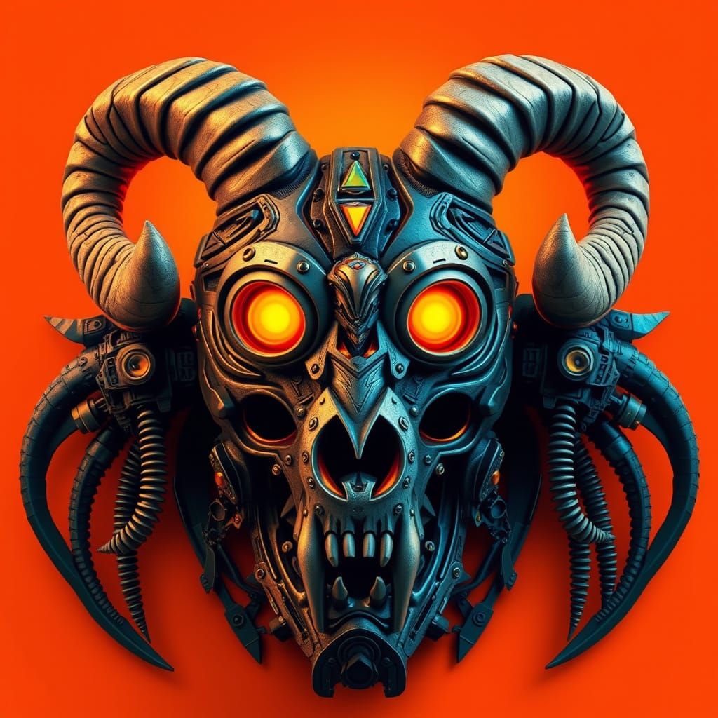 A highly intricate and stylized mechanical or tribal mask