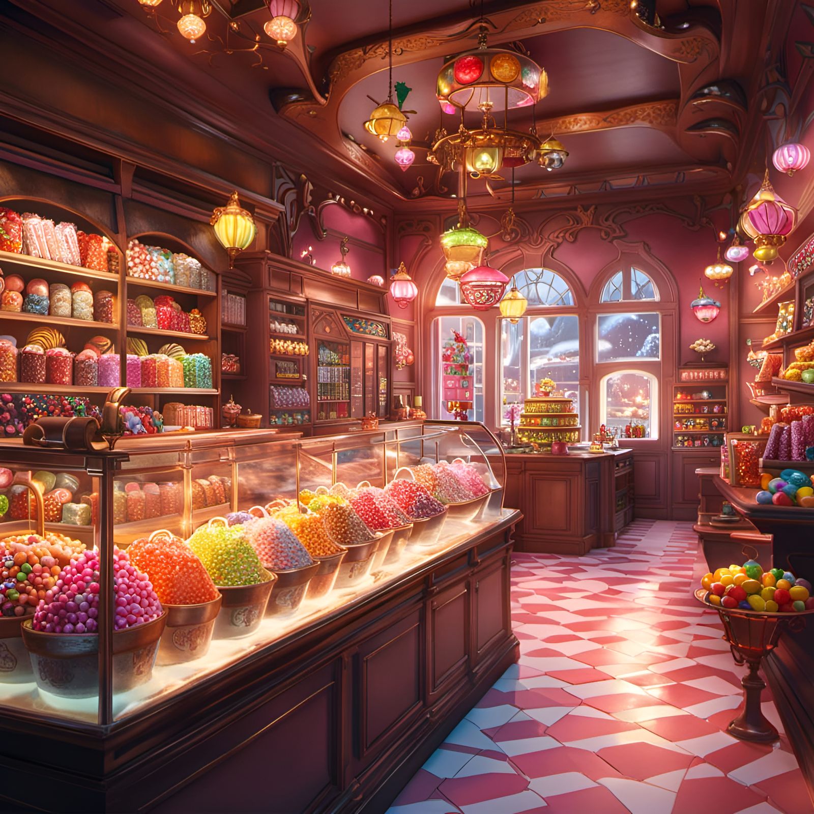 Whimsical Magical Candy Shop Interior in Vibrant Colors