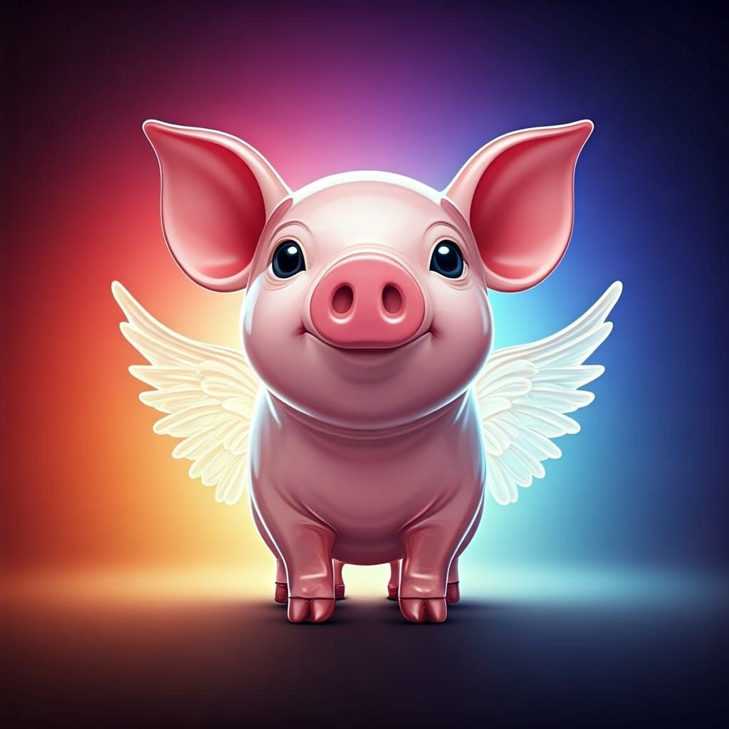 Enchanted Glass Piglet Soars in Vibrant Dreamscapes