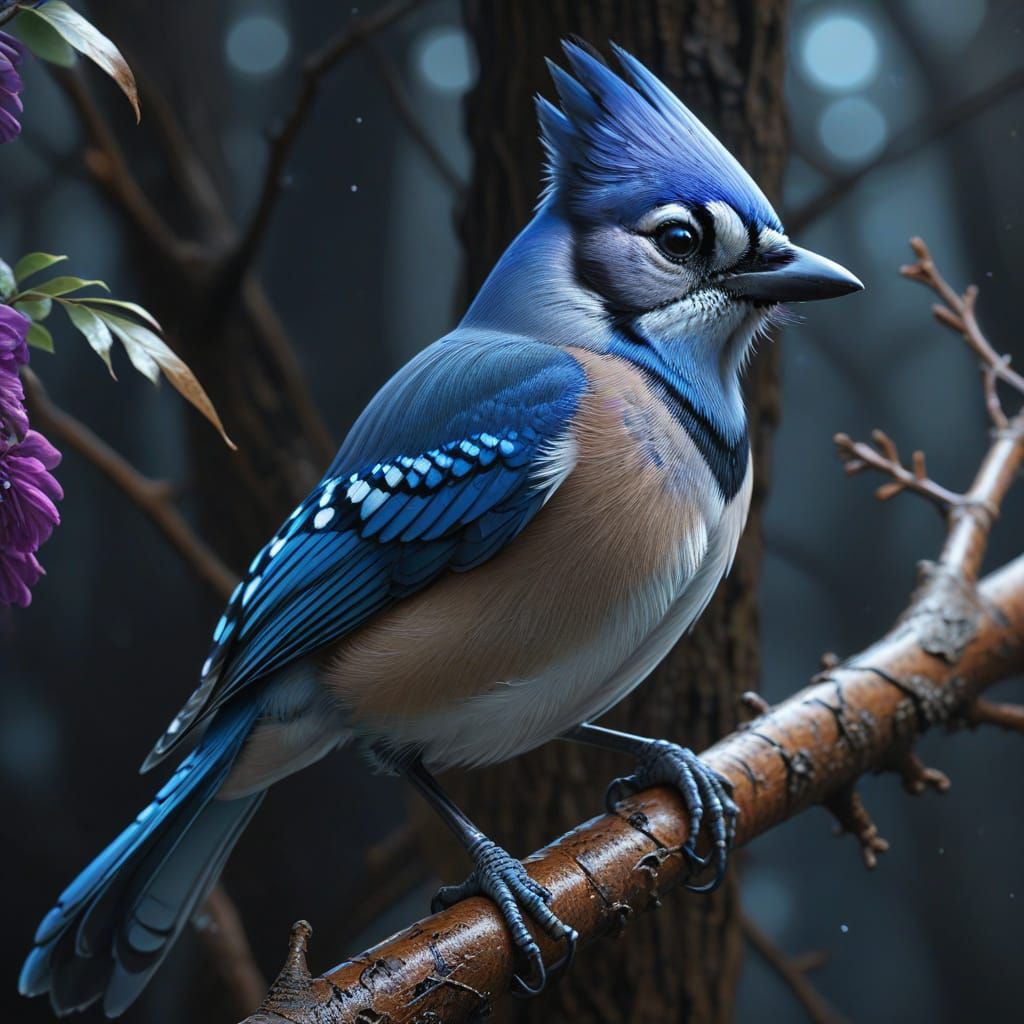 American Blue Jay Perched in Moody Light