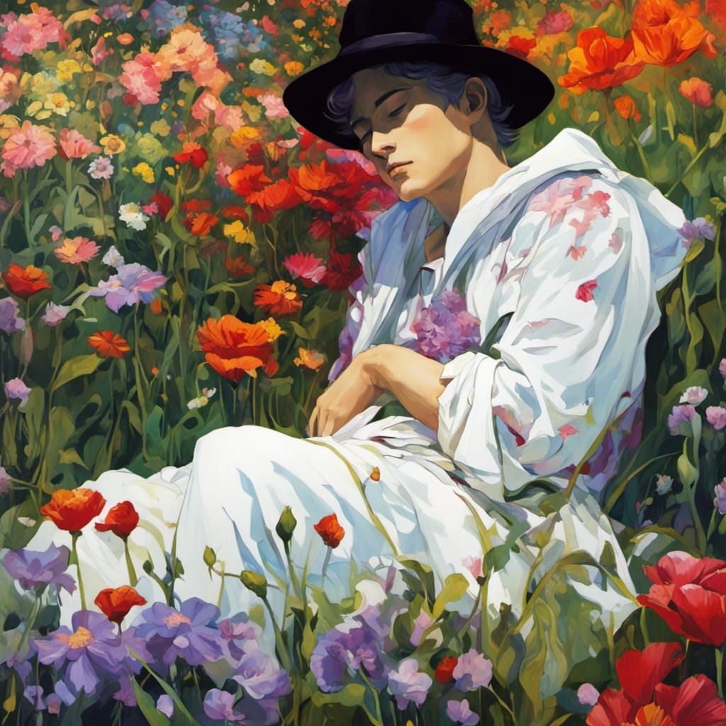 Dreamlike Portrait in Vibrant Floral Field