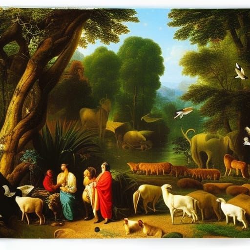 Man Surrounded by Interconnected Life in Eden