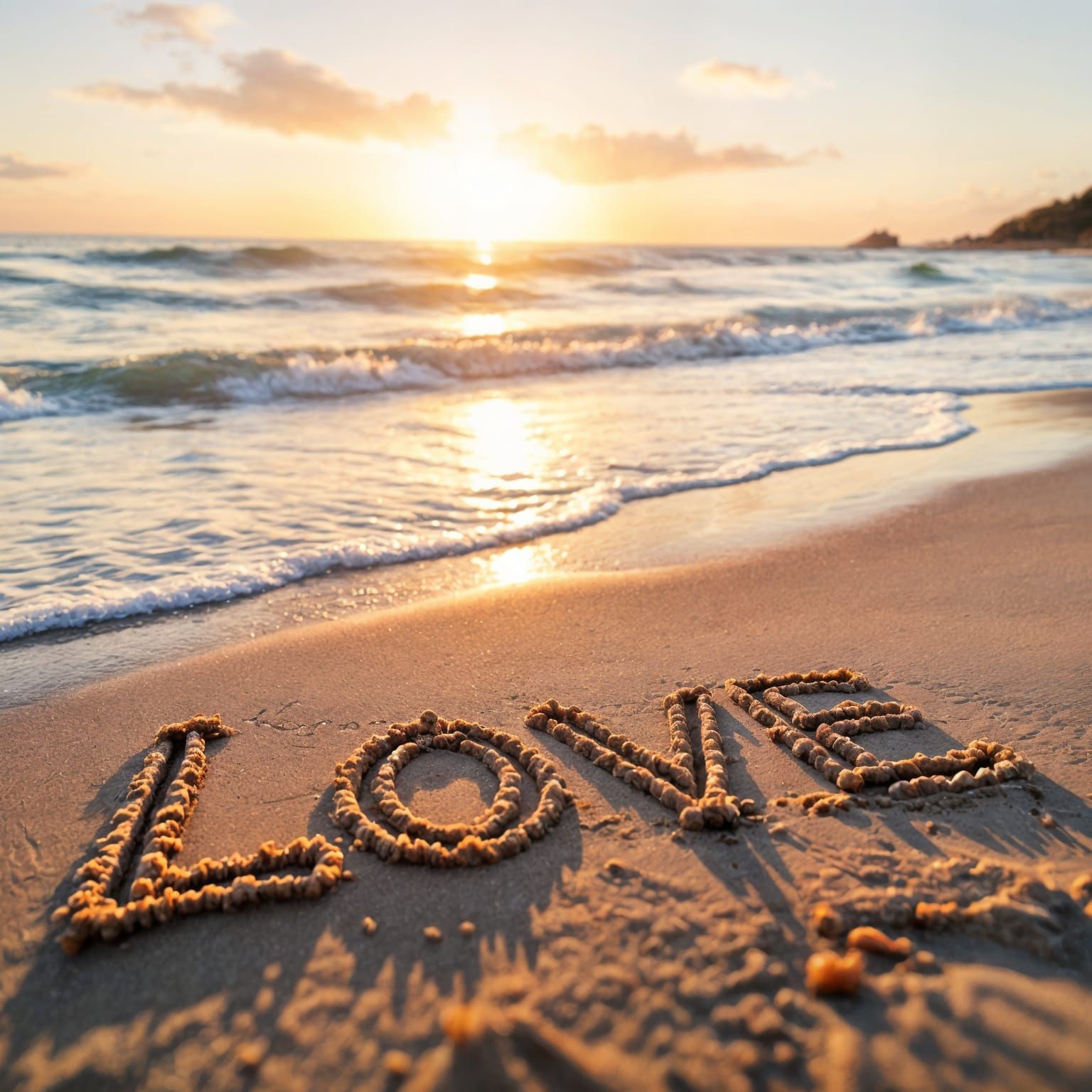 LOVE Inscribed on Sandy Seashore