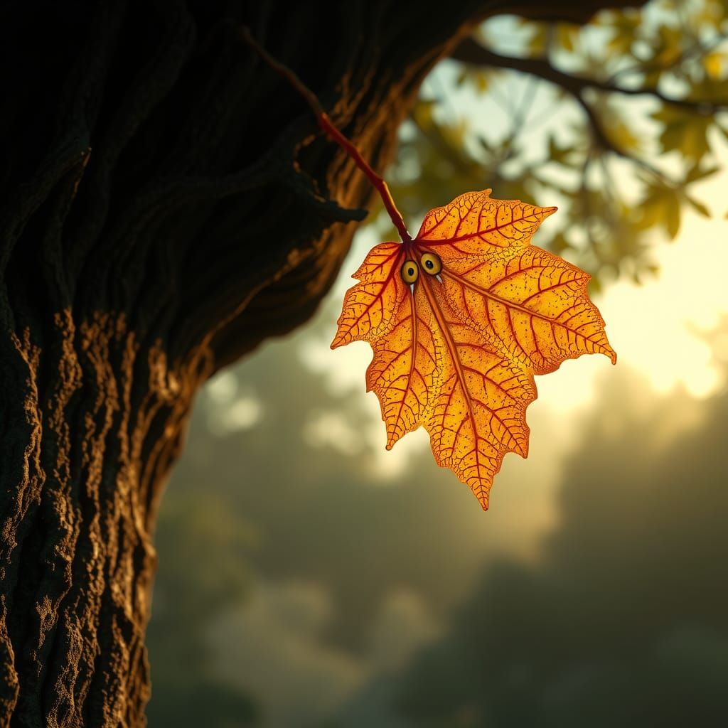 A crying, anthropomorphized maple leaf with a crying face fa...