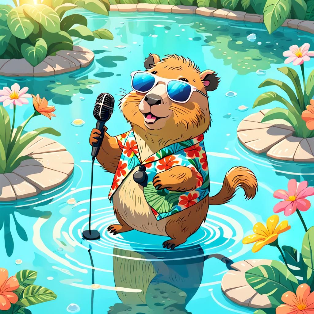 CapyBaraoke - Whimsical Capybara Pool Party in Pastel Colors