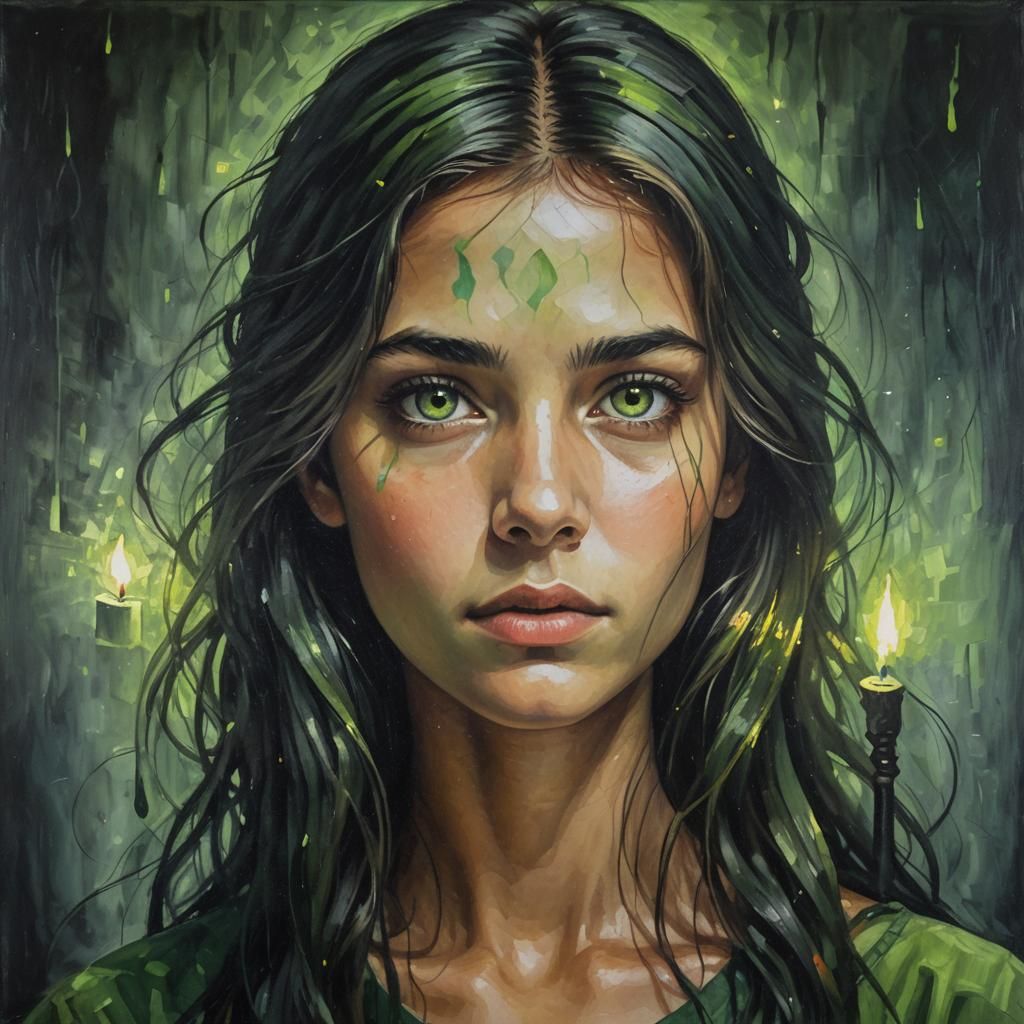 Young Woman Illuminated by Candlelight in Warm, Realistic Oi...