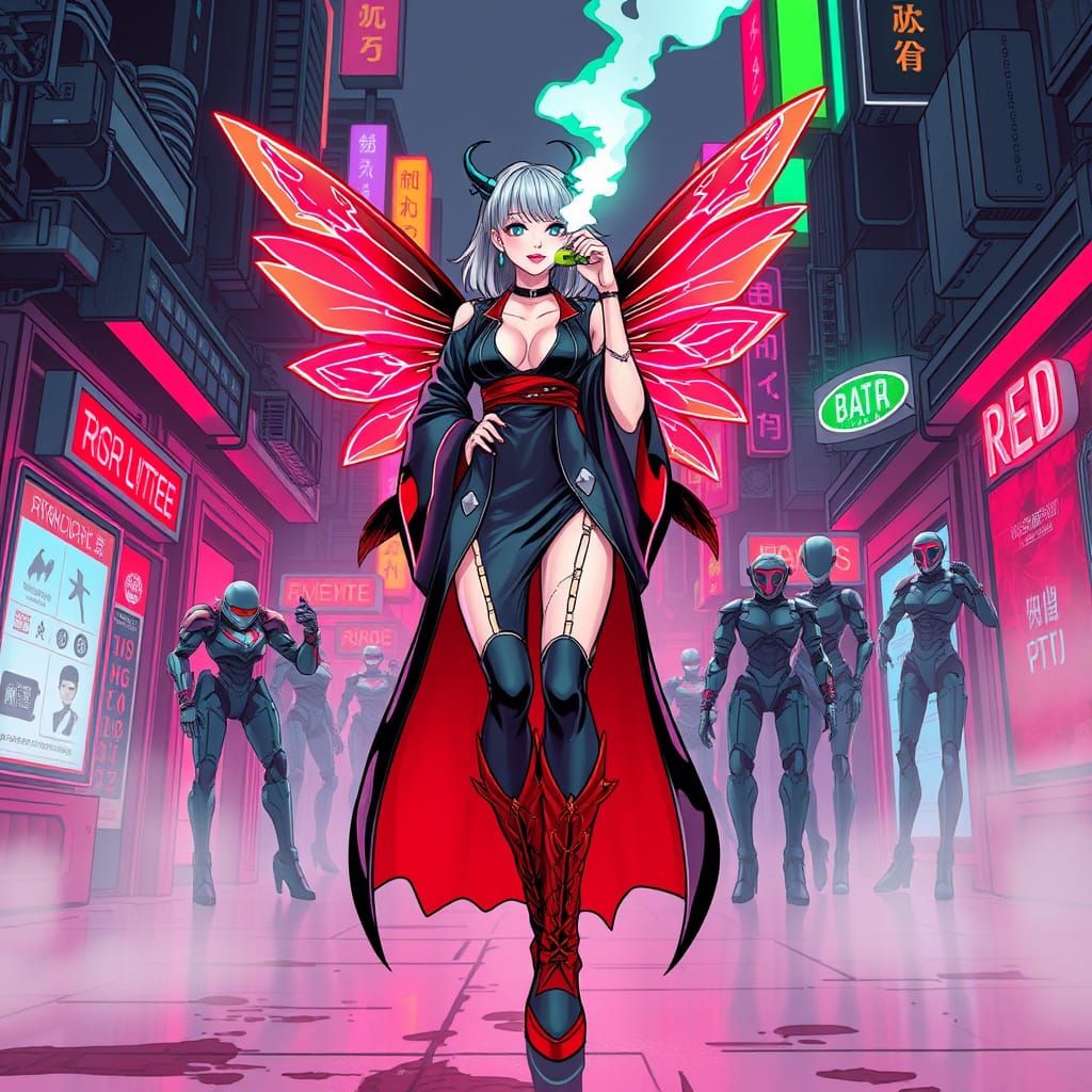 Cyberpunk Fairy Reigns in Neon Metropolis