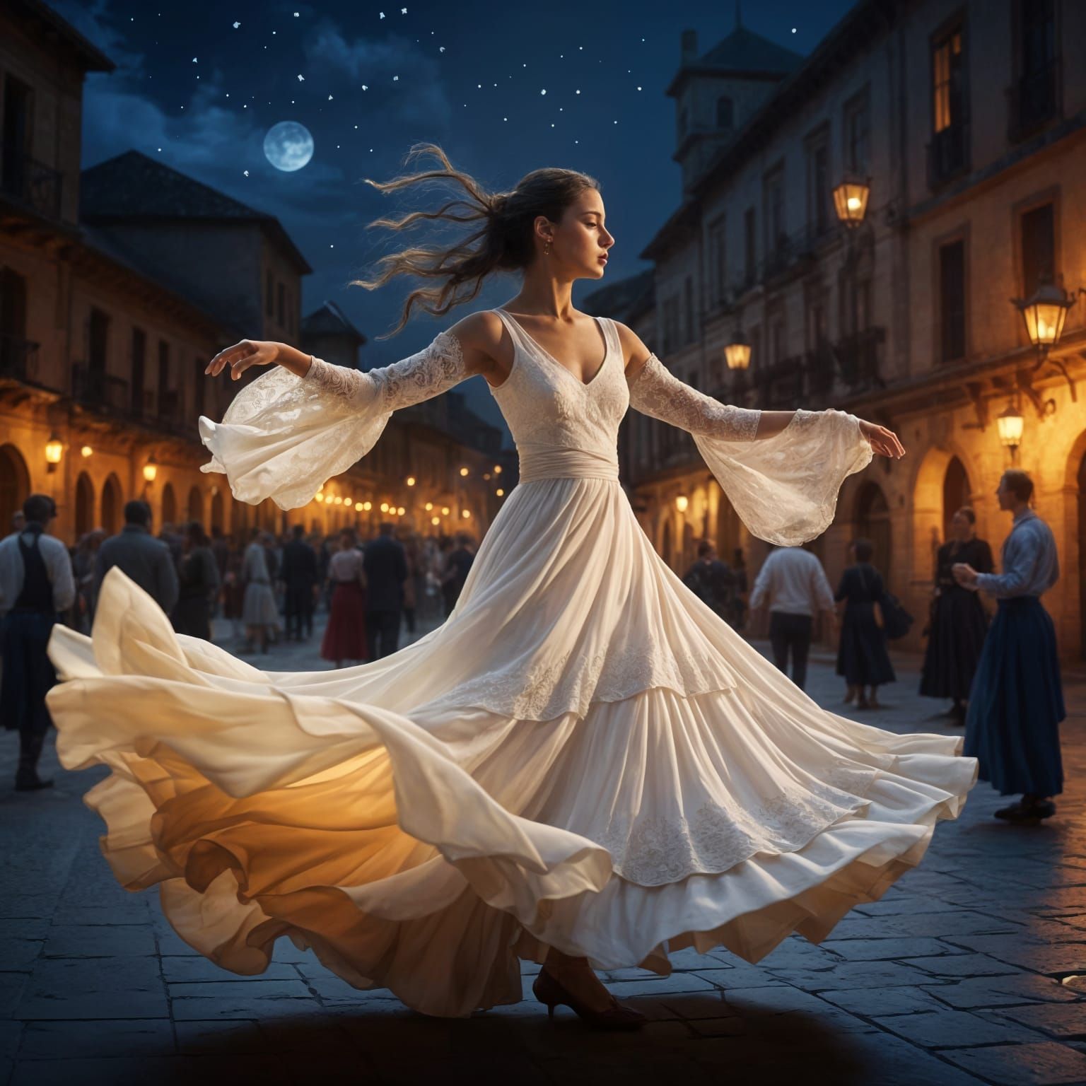Ethereal Flamenco Dancer in Medieval Night
