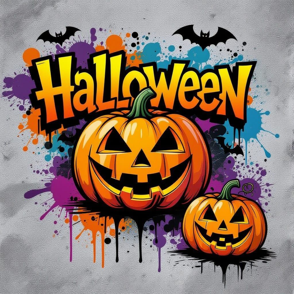 Vibrant Halloween Greeting Card with Graffiti Art