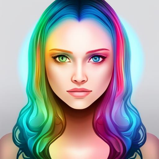 Mystical Girl Glows with Vibrant Rainbow Locks