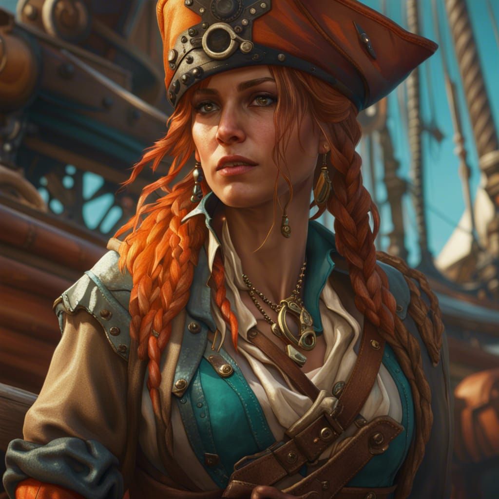 Surreal Pirate Maiden in Vibrant Triadic Hues