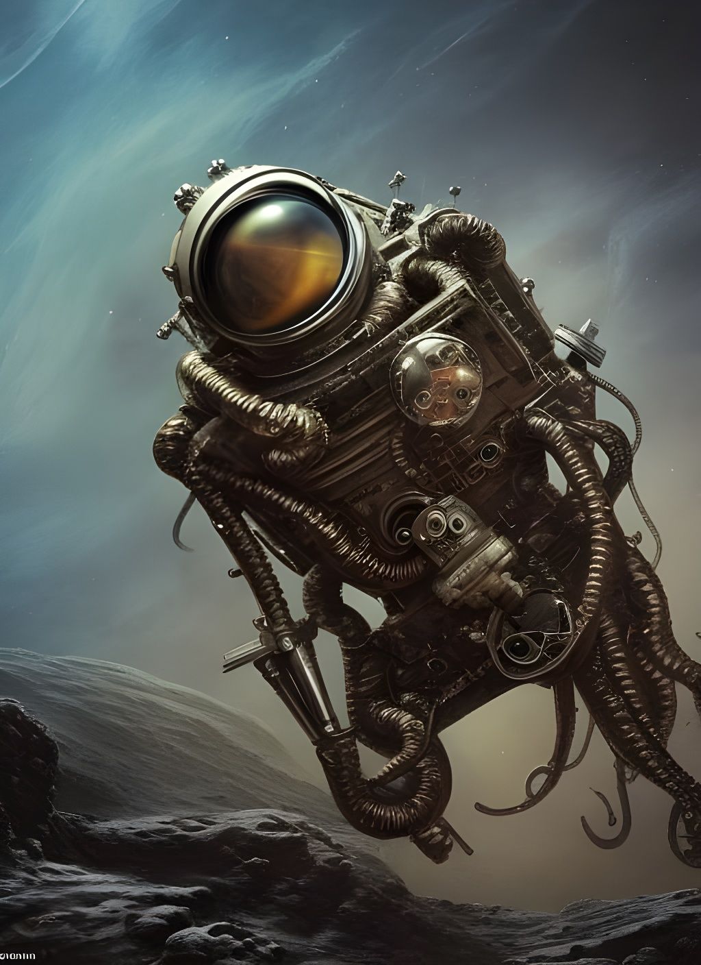 Steampunk Astronaut in Epic Moonscape Descent