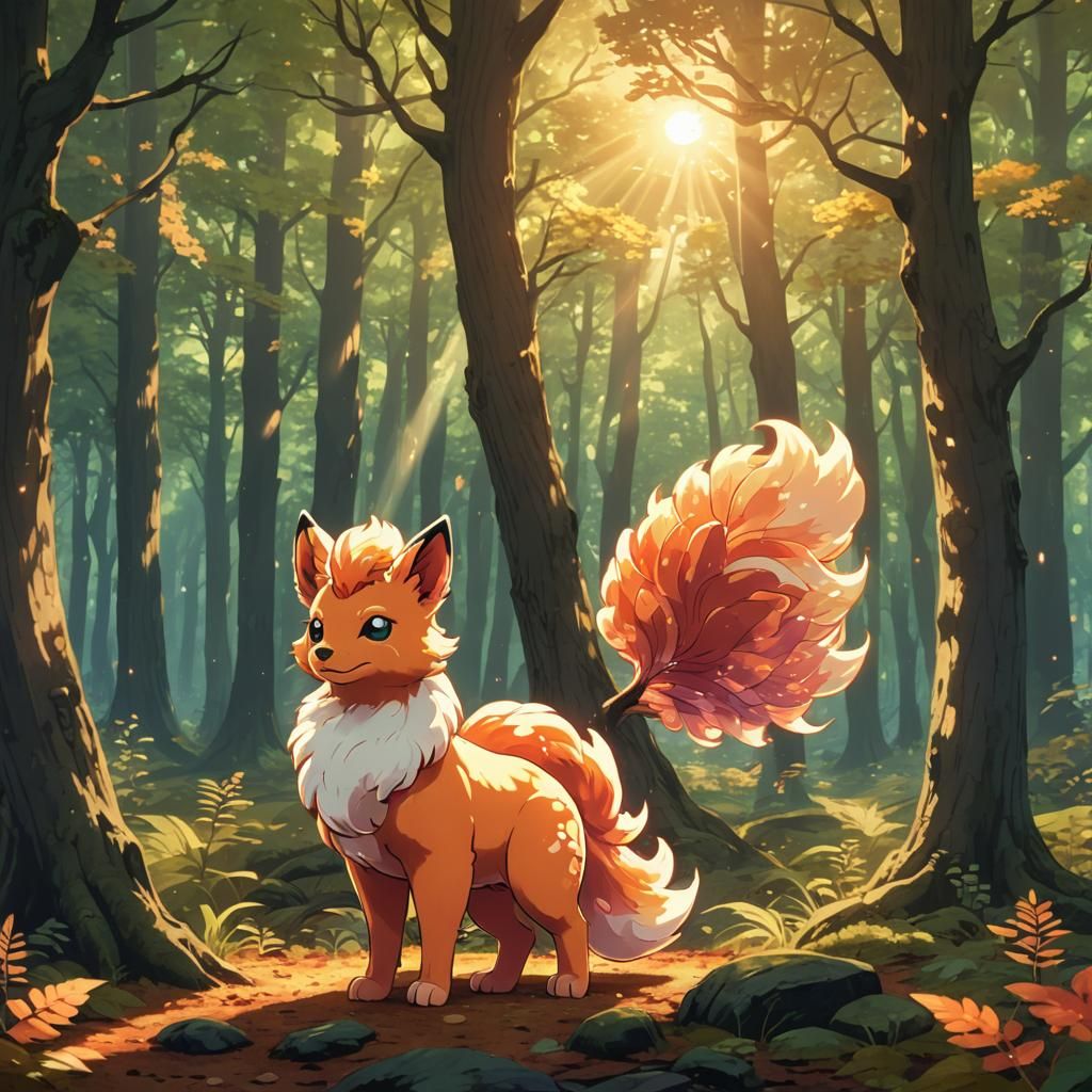 Majestic Vulpix in Cel-Shaded Anime Style