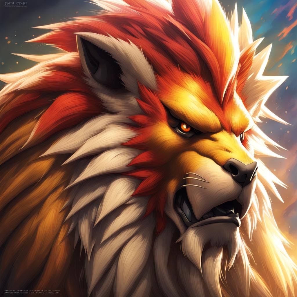 Hyperrealistic Entei Concept Art in Vibrant Splash Style