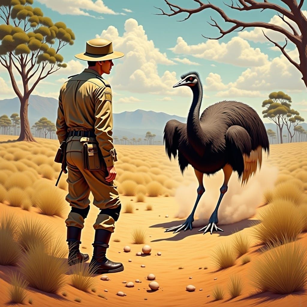Defiant Soldier Meets Fierce Emu in Australian Outback