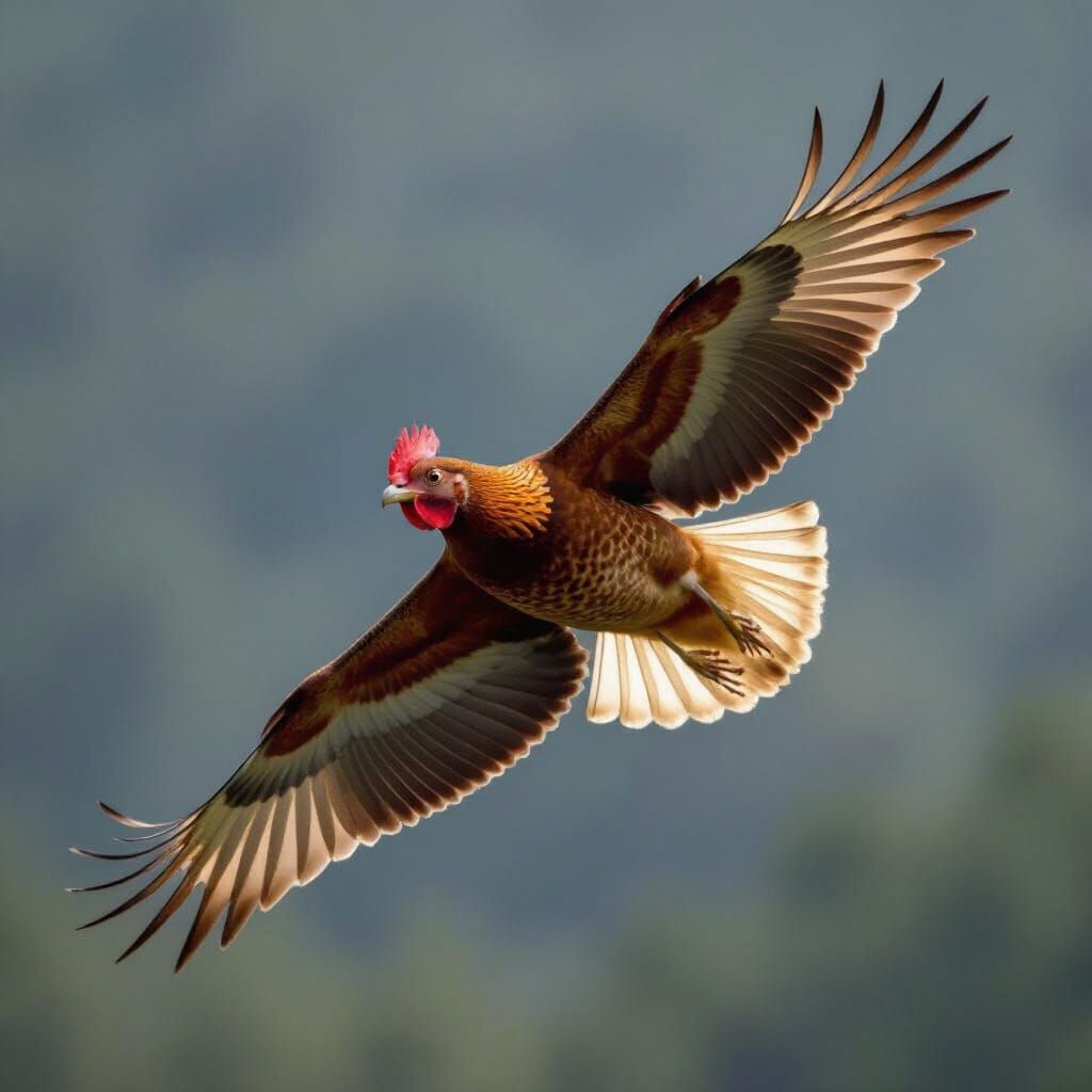 Flying Hen Glides Across The Sky