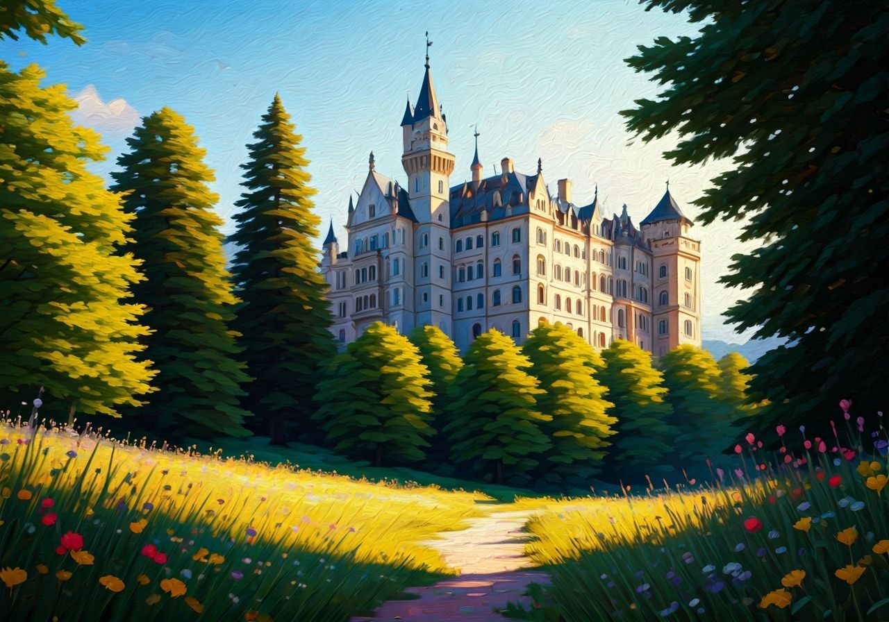 Schloss Neuschwanstein Summer Landscape Painting