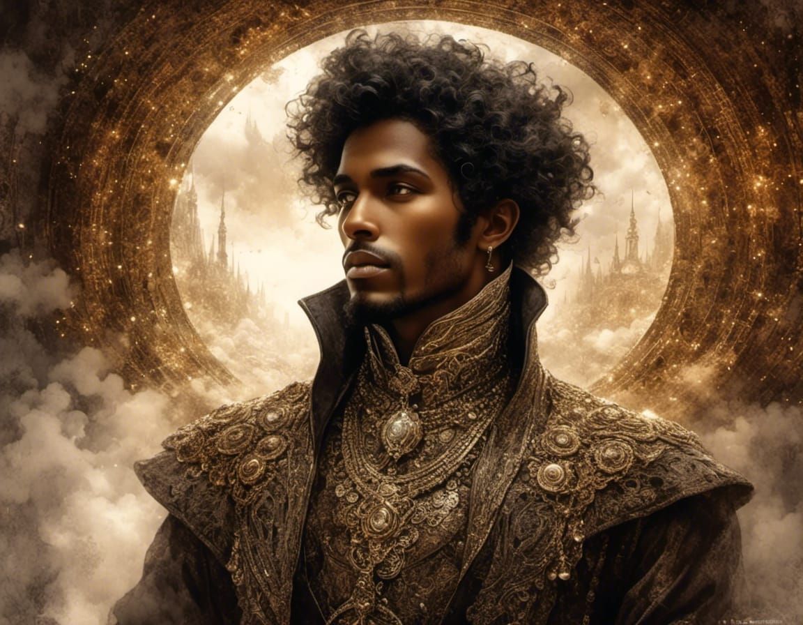 Alexandrian Man in Moebius Style Double Exposure