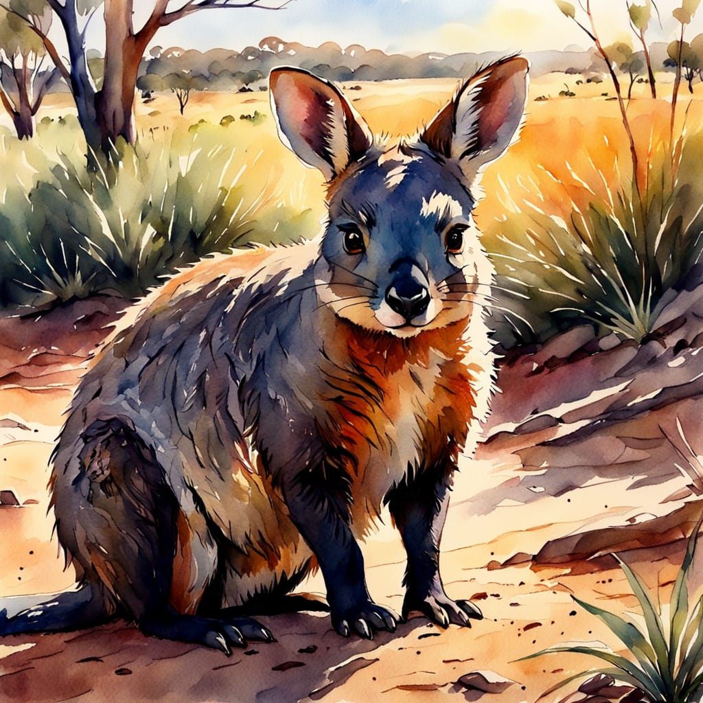 Watercolor Sketch of Kangaroo in Australia